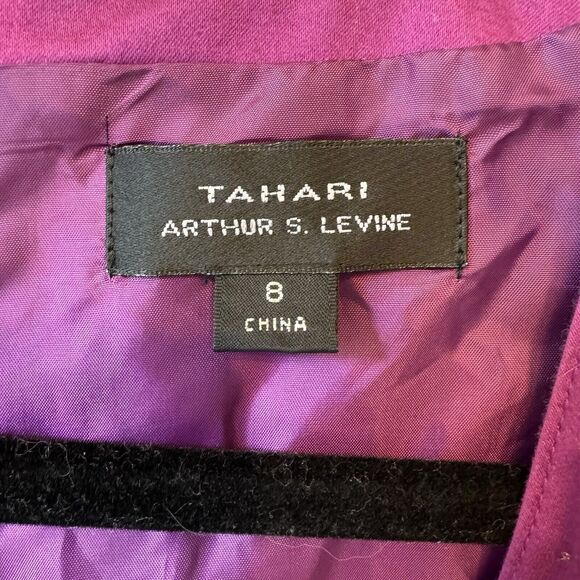 Tahari Arthur Levine Dress Women’s Size 8 Purple Sleeveless Short Ruffle Stretch - Picture 6 of 8